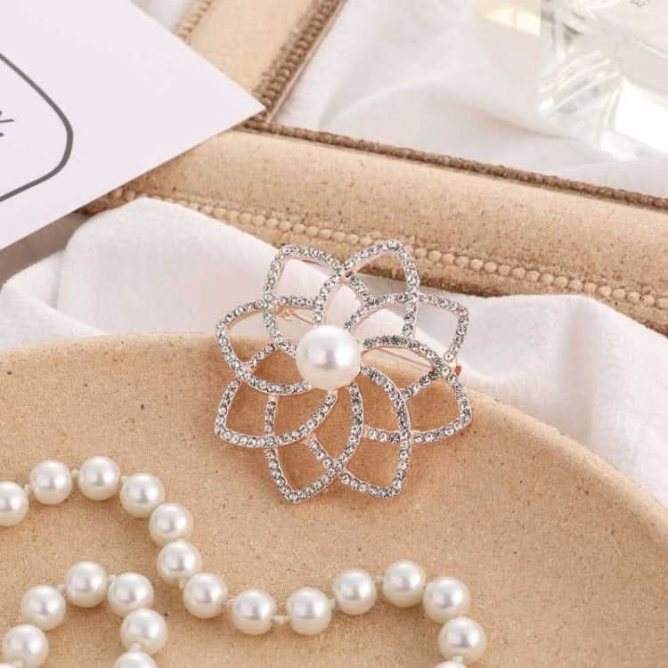 Alloy Diamond Double Flower Brooches Temperament Wild Clothes Pin Reluova