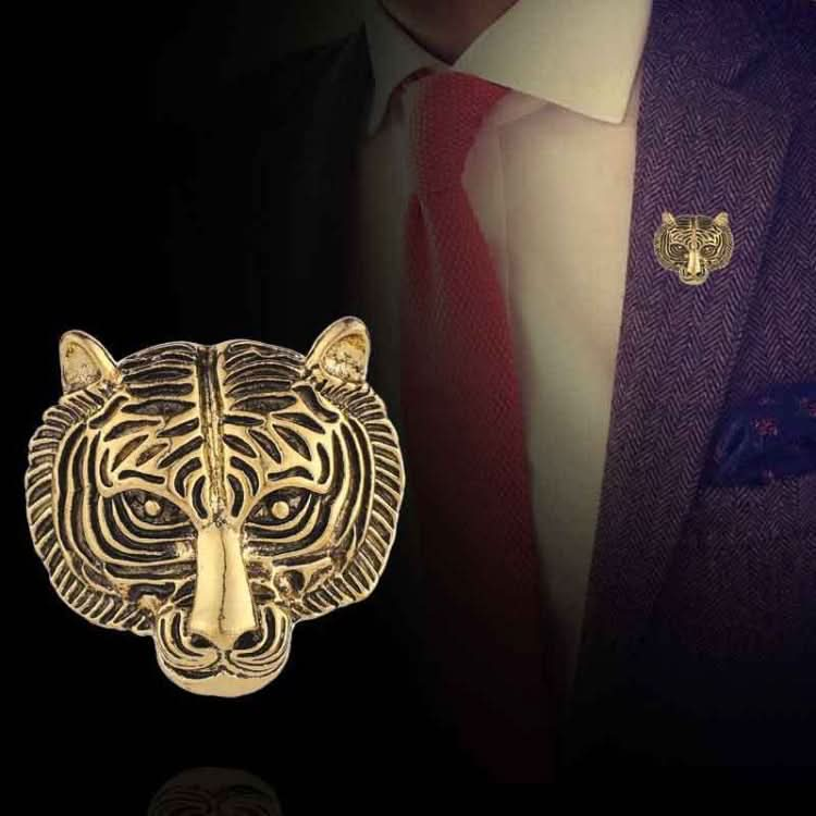 Personality Tiger Head Brooch Men Suit Pin Vintage Badge Collar Pin Reluova