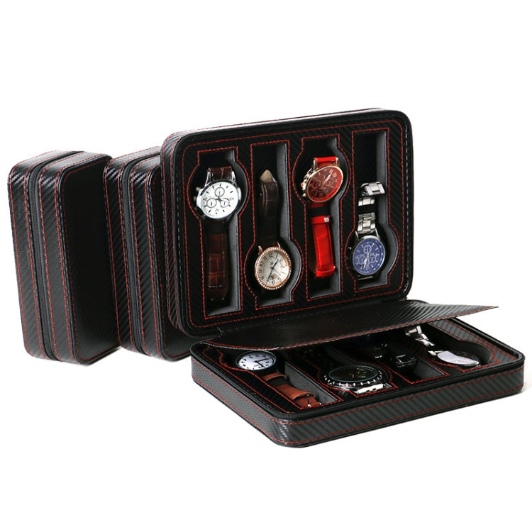 PU Leather Full Carbon Fiber Zipper Watch Bag Watch Storage Display Box, Style: