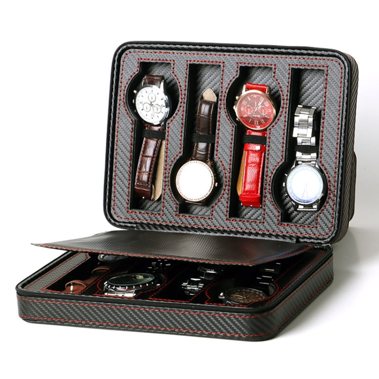 PU Leather Full Carbon Fiber Zipper Watch Bag Watch Storage Display Box, Style: Reluova