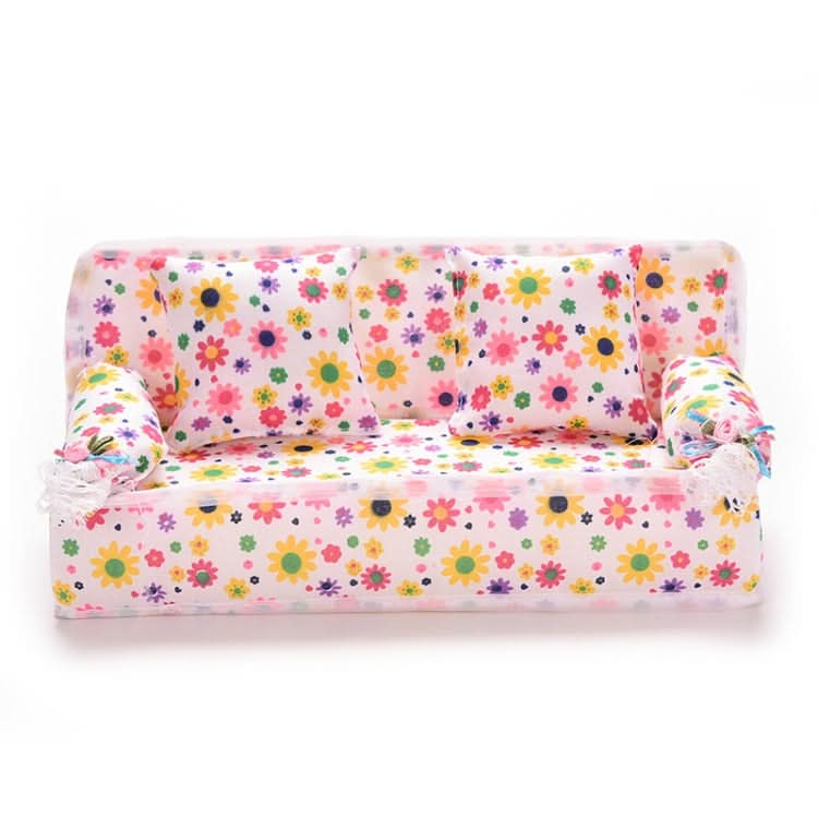 Mini Furniture Flower Sofa 20cm Couch +2 Cushions for Doll House Accessories Reluova