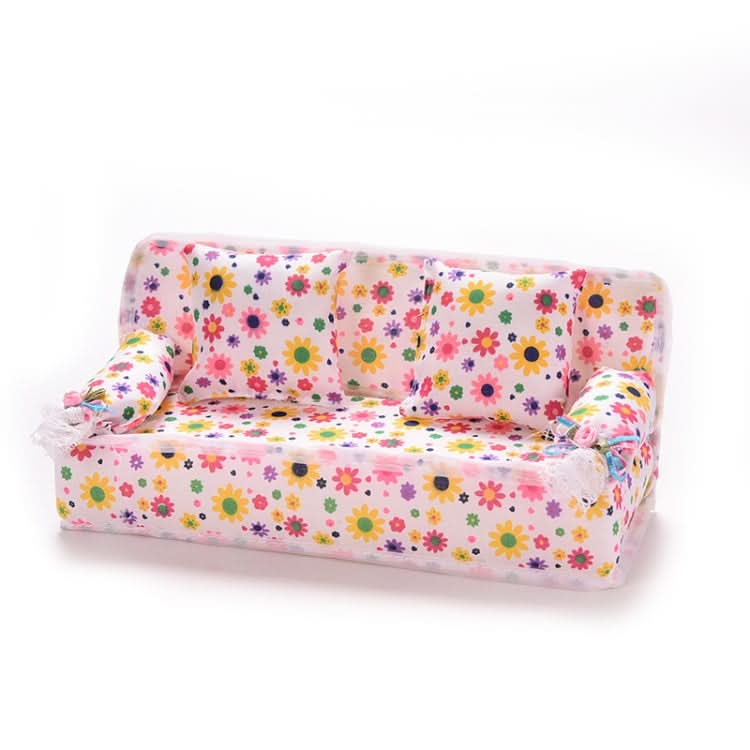 Mini Furniture Flower Sofa 20cm Couch +2 Cushions for Doll House Accessories Reluova