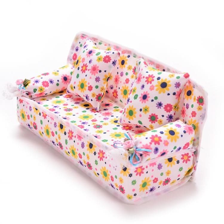 Mini Furniture Flower Sofa 20cm Couch +2 Cushions for Doll House Accessories Reluova