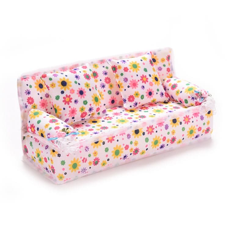 Mini Furniture Flower Sofa 20cm Couch +2 Cushions for Doll House Accessories Reluova