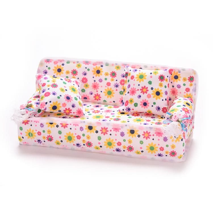 Mini Furniture Flower Sofa 20cm Couch +2 Cushions for Doll House Accessories Reluova