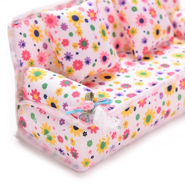 Mini Furniture Flower Sofa 20cm Couch +2 Cushions for Doll House Accessories Reluova