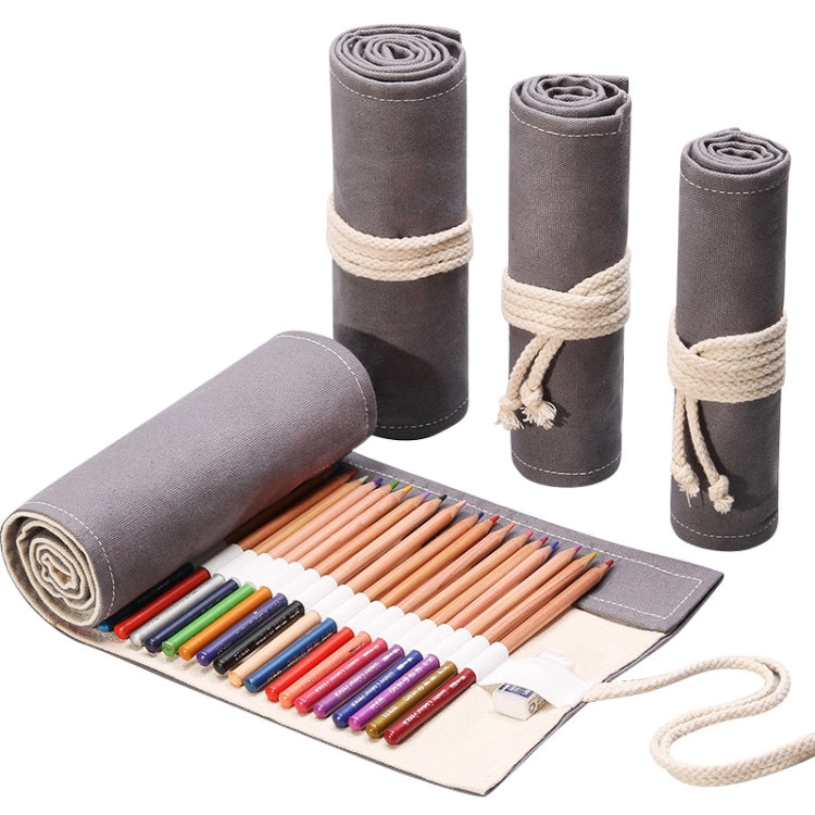 12 Holes Handmade Gray Canvula Pen Curtain Large Capacity Roller Pen Bag Color Lead Sketch Stationery Bag