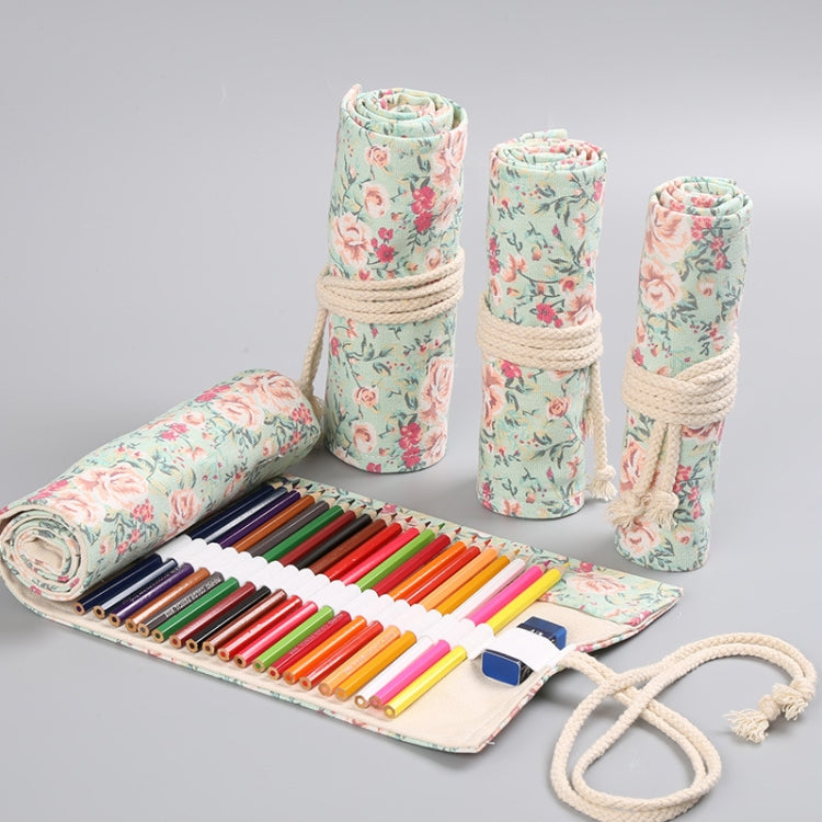 Small Floral Canvas Handmade Pen Curtain Sketch Color Pencil Roll Pen Bag Storage Stationery Box