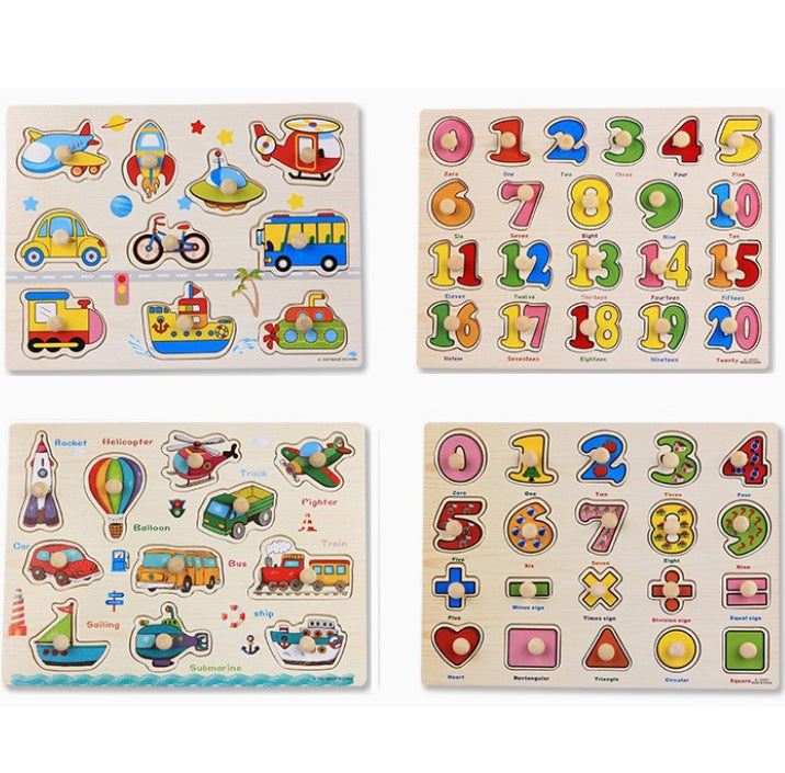 Wooden Puzzle Hand Grab Board Educational Toy Number Transport Pattern Puzzle Child Gift,