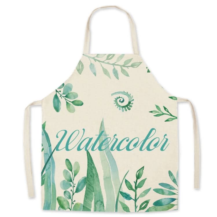 Green Leaf Kitchen Apron Linen Cooking Gown Work Clothes Reluova