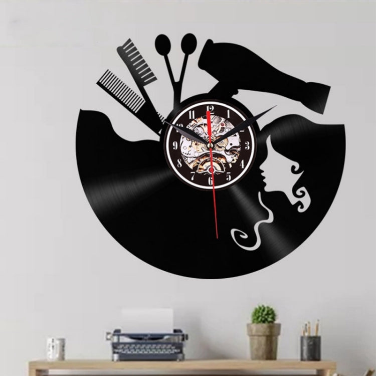 12 Inch Vinyl Record Wall Clock Haircut Girl 3D Retro Clock Living Room Decoration Quartz Wall Clock,Style: