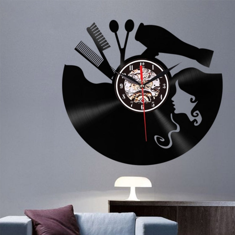 12 Inch Vinyl Record Wall Clock Haircut Girl 3D Retro Clock Living Room Decoration Quartz Wall Clock,Style: