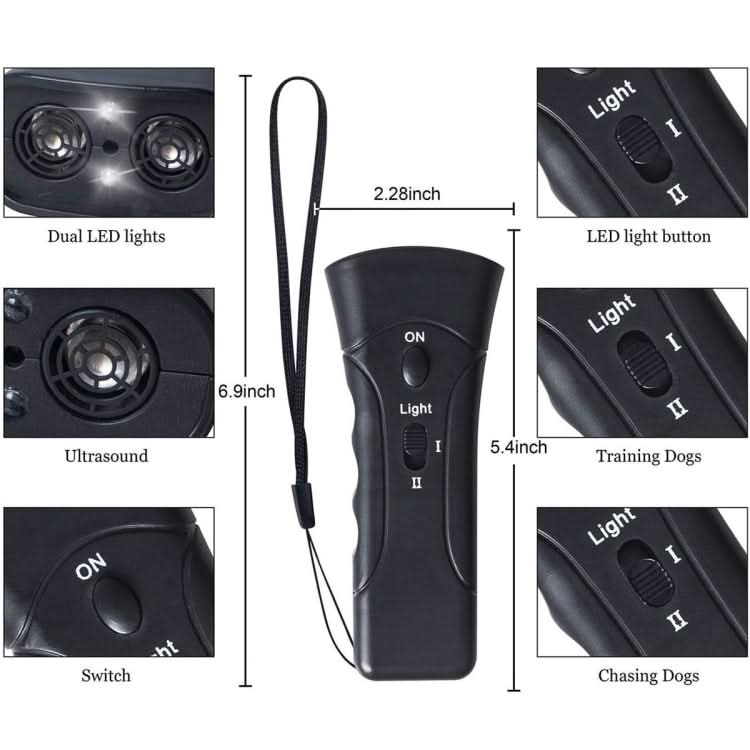 LED Flashlight Ultrasonic Dog Repeller Portable Dog Trainer - Reluova