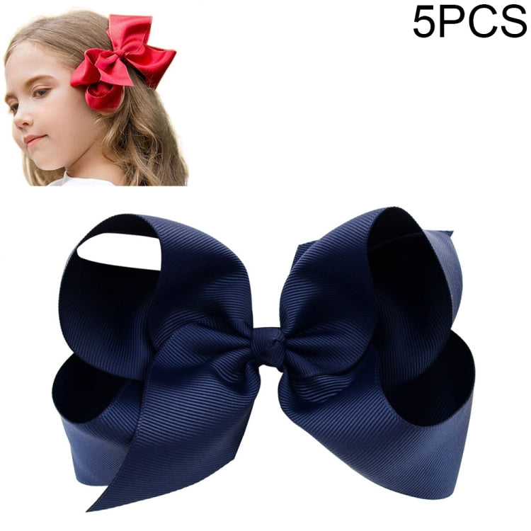 5 PCS 6 Inch Colorful Kids Girls Big Solid Ribbon Hair Bow Clips-Reluova