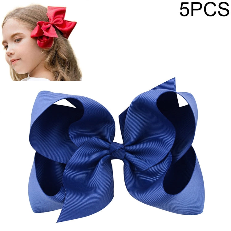 5 PCS 6 Inch Colorful Kids Girls Big Solid Ribbon Hair Bow Clips-Reluova