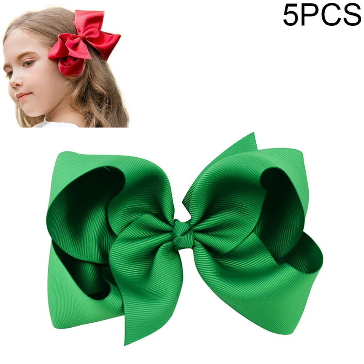 5 PCS 6 Inch Colorful Kids Girls Big Solid Ribbon Hair Bow Clips-Reluova