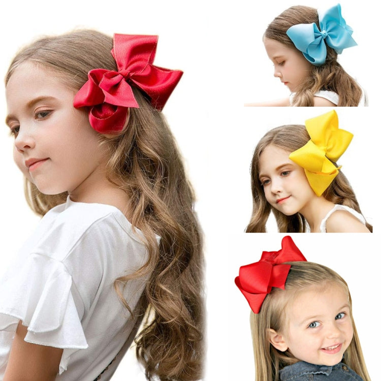 5 PCS 6 Inch Colorful Kids Girls Big Solid Ribbon Hair Bow Clips-Reluova