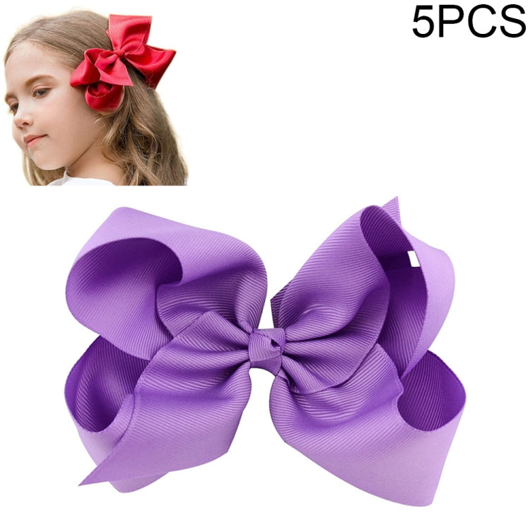 5 PCS 6 Inch Colorful Kids Girls Big Solid Ribbon Hair Bow Clips-Reluova