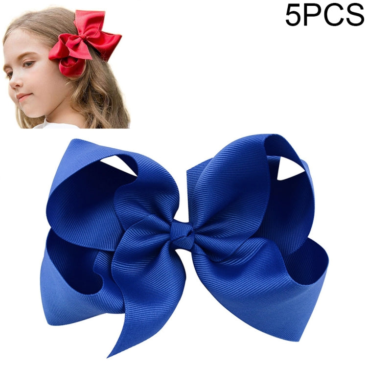 5 PCS 6 Inch Colorful Kids Girls Big Solid Ribbon Hair Bow Clips-Reluova