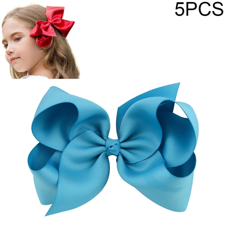 5 PCS 6 Inch Colorful Kids Girls Big Solid Ribbon Hair Bow Clips-Reluova