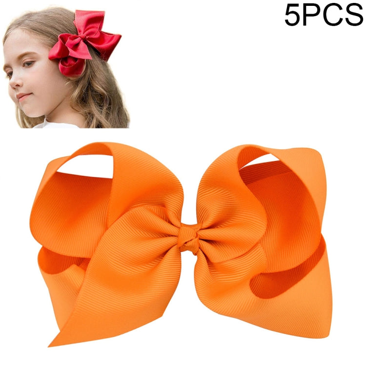 5 PCS 6 Inch Colorful Kids Girls Big Solid Ribbon Hair Bow Clips-Reluova