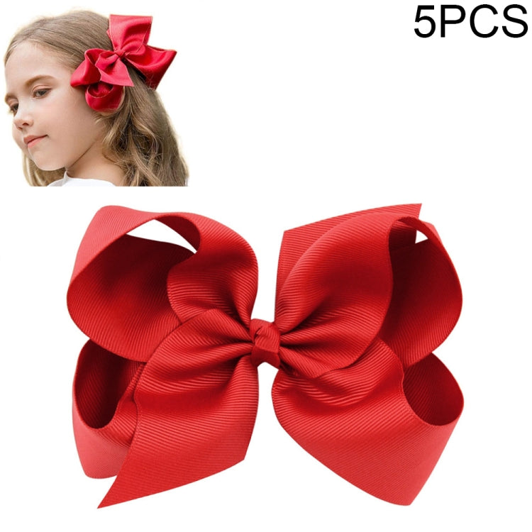 5 PCS 6 Inch Colorful Kids Girls Big Solid Ribbon Hair Bow Clips-Reluova