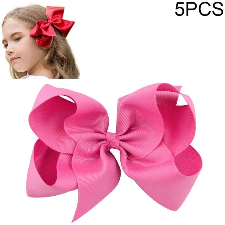 5 PCS 6 Inch Colorful Kids Girls Big Solid Ribbon Hair Bow Clips-Reluova