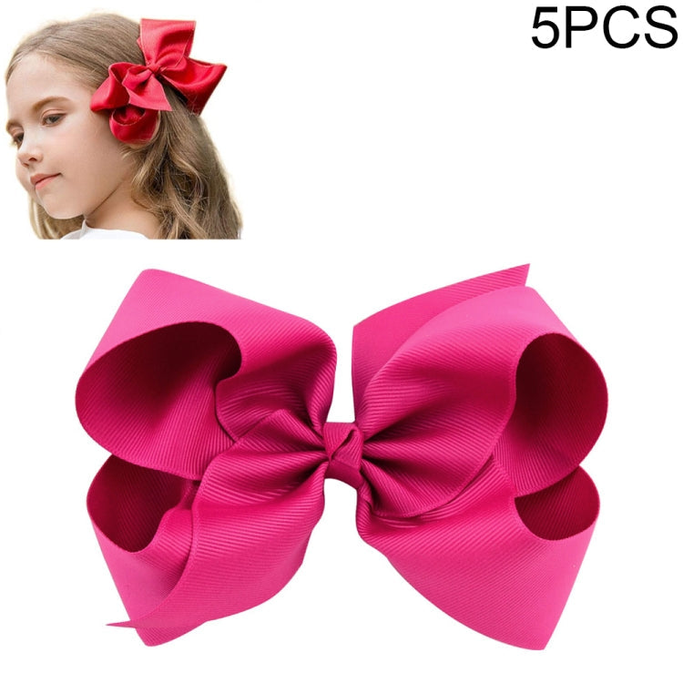 5 PCS 6 Inch Colorful Kids Girls Big Solid Ribbon Hair Bow Clips-Reluova