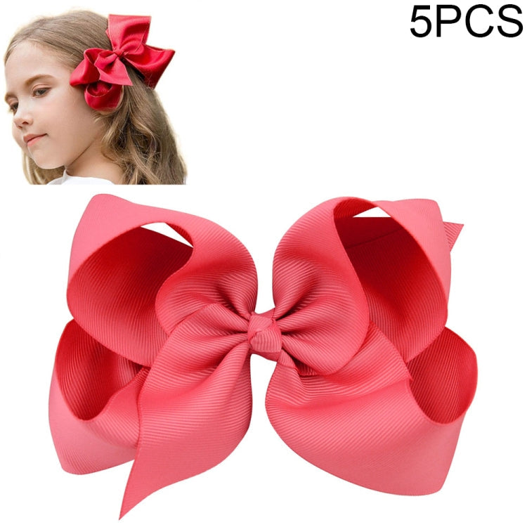 5 PCS 6 Inch Colorful Kids Girls Big Solid Ribbon Hair Bow Clips-Reluova