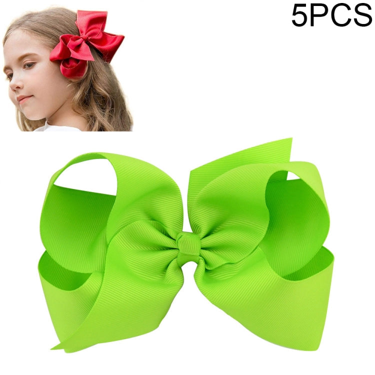 5 PCS 6 Inch Colorful Kids Girls Big Solid Ribbon Hair Bow Clips-Reluova