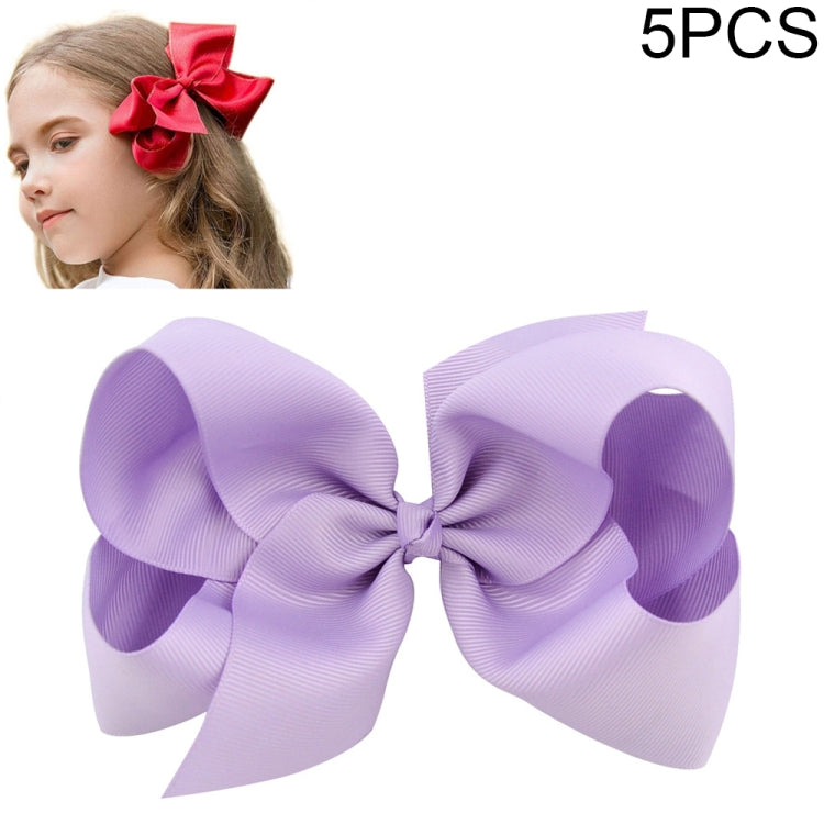 5 PCS 6 Inch Colorful Kids Girls Big Solid Ribbon Hair Bow Clips-Reluova