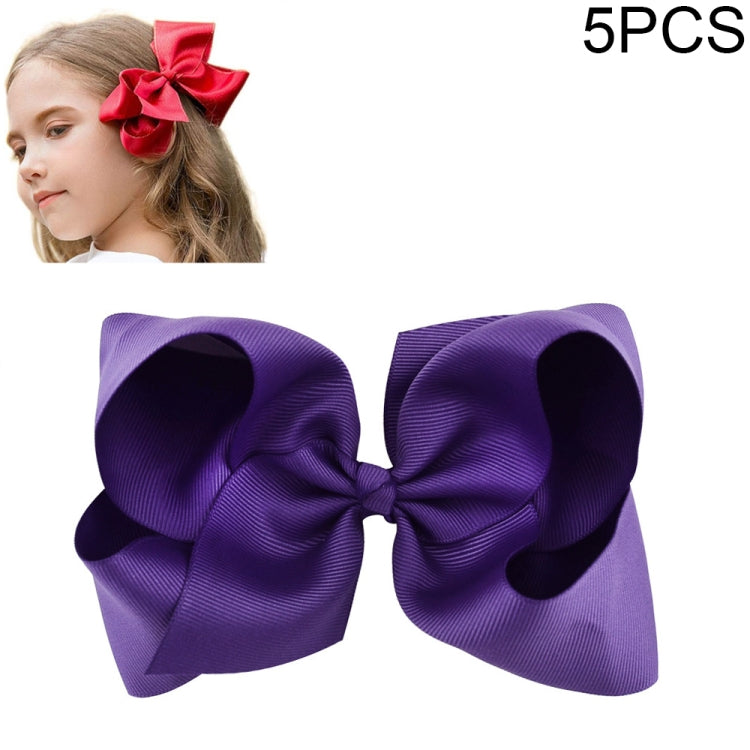 5 PCS 6 Inch Colorful Kids Girls Big Solid Ribbon Hair Bow Clips-Reluova