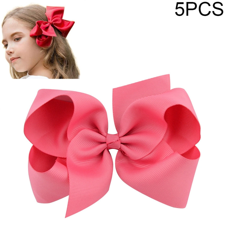 5 PCS 6 Inch Colorful Kids Girls Big Solid Ribbon Hair Bow Clips-Reluova