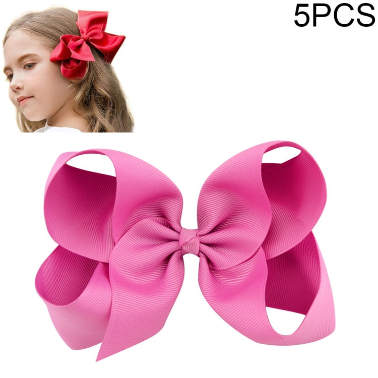 5 PCS 6 Inch Colorful Kids Girls Big Solid Ribbon Hair Bow Clips-Reluova