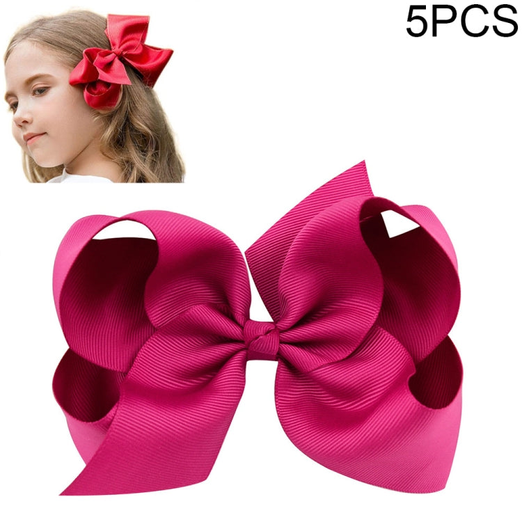 5 PCS 6 Inch Colorful Kids Girls Big Solid Ribbon Hair Bow Clips-Reluova