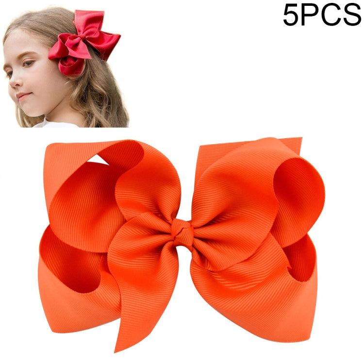 5 PCS 6 Inch Colorful Kids Girls Big Solid Ribbon Hair Bow Clips-Reluova