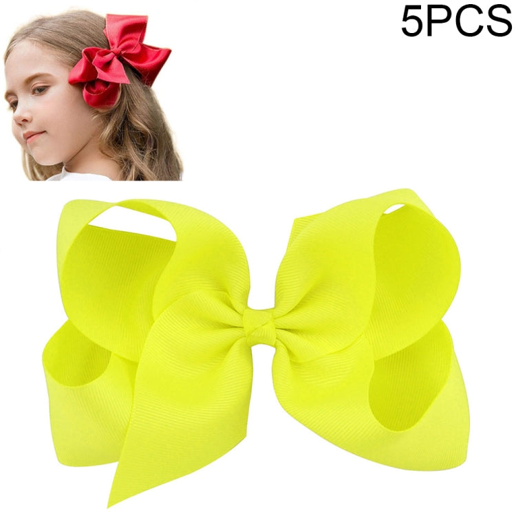 5 PCS 6 Inch Colorful Kids Girls Big Solid Ribbon Hair Bow Clips-Reluova