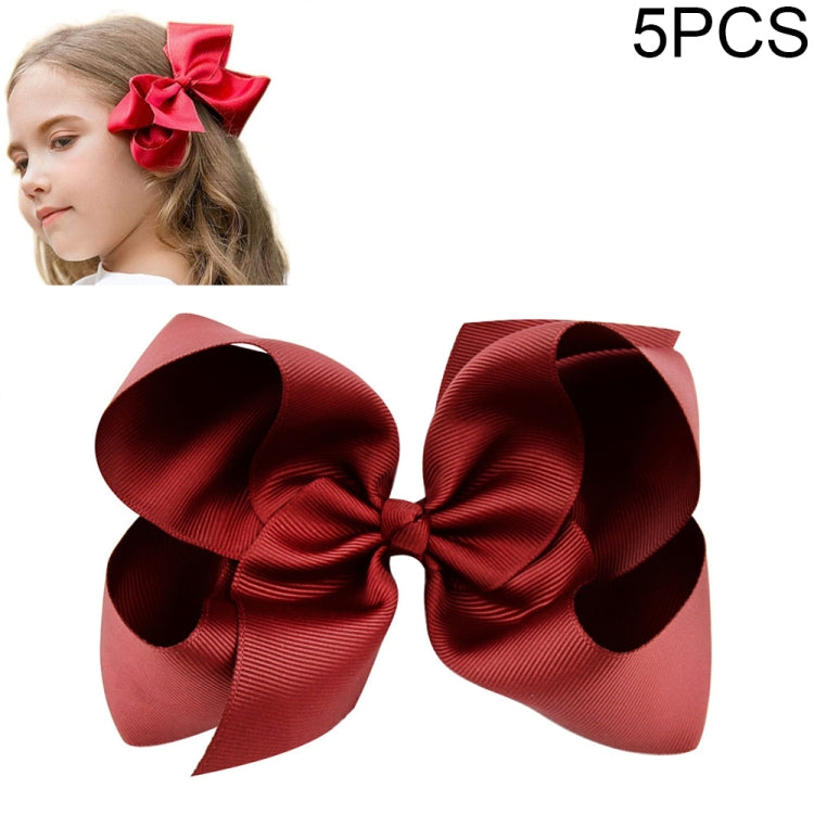 5 PCS 6 Inch Colorful Kids Girls Big Solid Ribbon Hair Bow Clips-Reluova