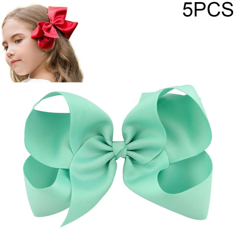 5 PCS 6 Inch Colorful Kids Girls Big Solid Ribbon Hair Bow Clips-Reluova