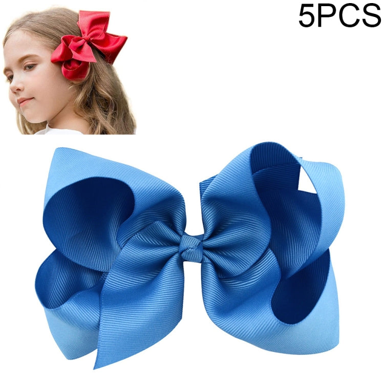 5 PCS 6 Inch Colorful Kids Girls Big Solid Ribbon Hair Bow Clips-Reluova