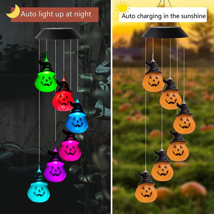 6 LED Solar Wind Chime Lamp Halloween Garden Decoration Pumpkin Lamp Holiday Gift