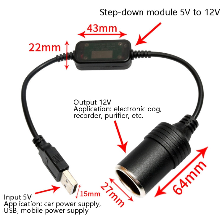 5V Turn 12V USB To Cigarette Lighter Socket Female Head Driving Recorder Mobile Power Cord-Reluova