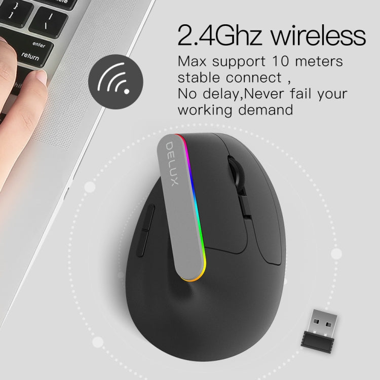 DELUX M618C 6 Keys 1600 DPI RGB Vertical Wireless Bluetooth Dual Mode Mouse My Store