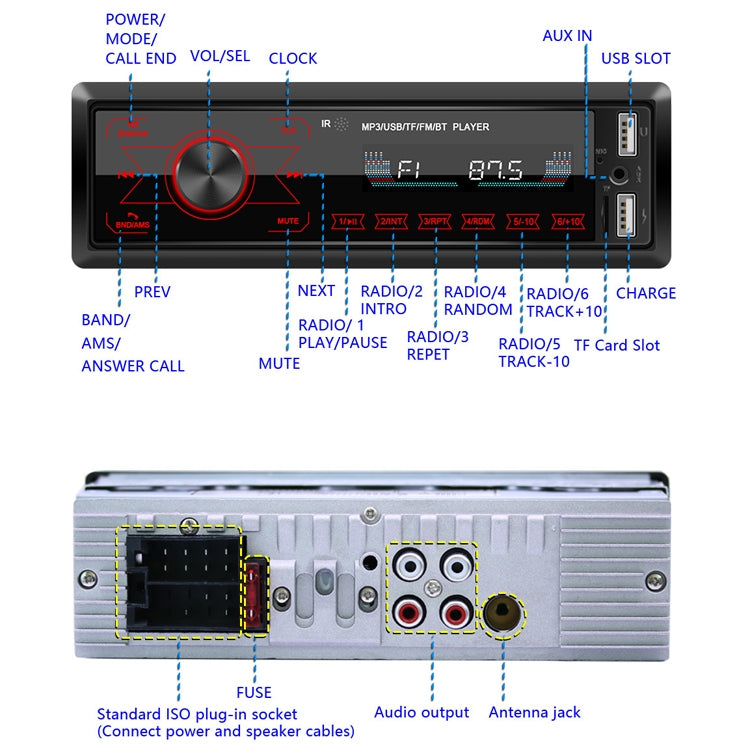 A2818 Car Bluetooth Speakerphone Car MP3 Player Function Touch Double U Disk Colorful Lights Radio, Specification: