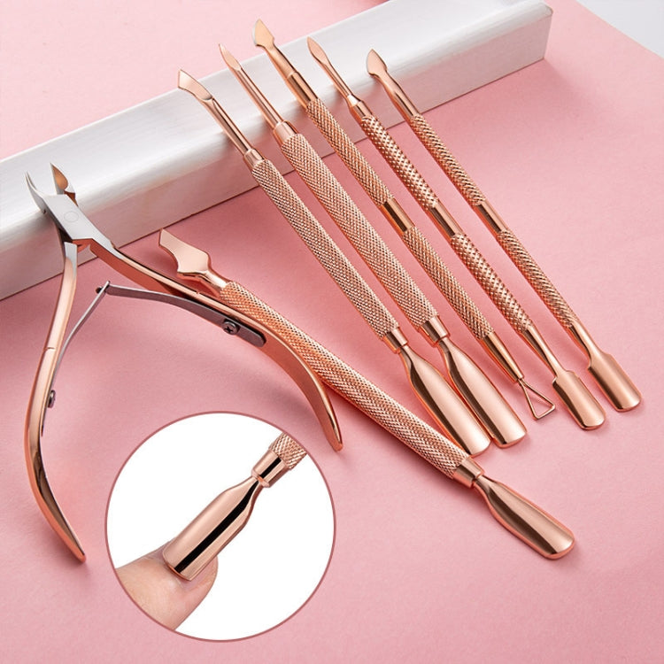 Stainless Steel Rose Gold Double-Headed Steel Push Dead Skin Scissors Nail Set,Style: D501