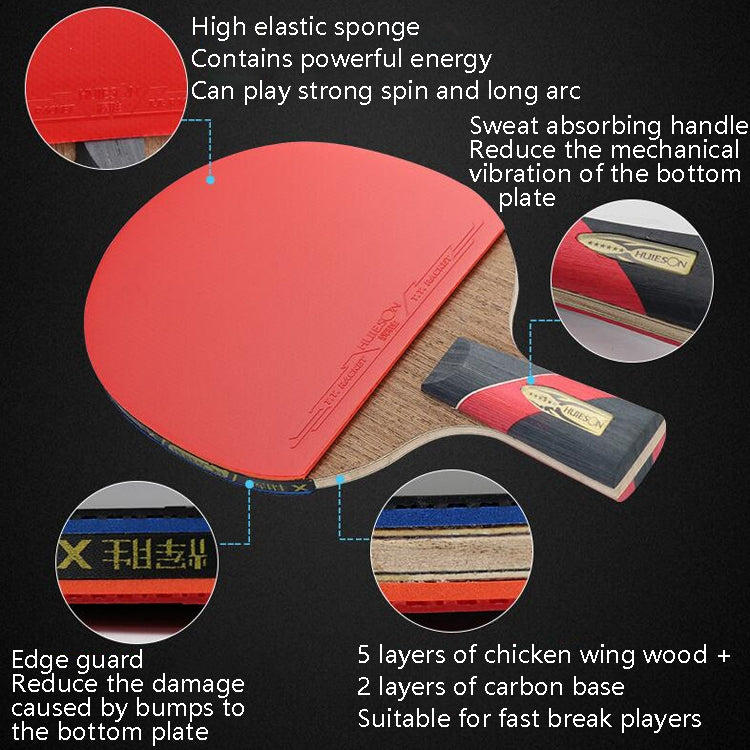 HUIESON HS-LX Six Star 5-Layer Chicken Wing Tip + 2 Layer Carbon Double Side Continuous Table Tennis Single Racket