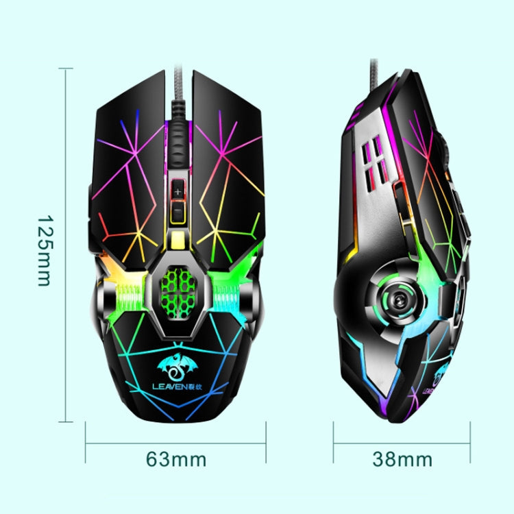 LEAVEN 7 Keys 4000DPI USB Wired Computer Office Luminous RGB Mechanical Gaming Mouse, Cabel Length:1.5m