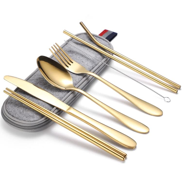 7 in 1 Cutlery Spoon Chopsticks And Straw Set Stainless Steel Portable Cutlery Set-Reluova