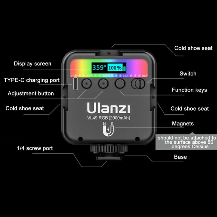 Ulanzi VL49 RGB Small LED Video Fill Light 6W Vlog Photography Beauty Light My Store