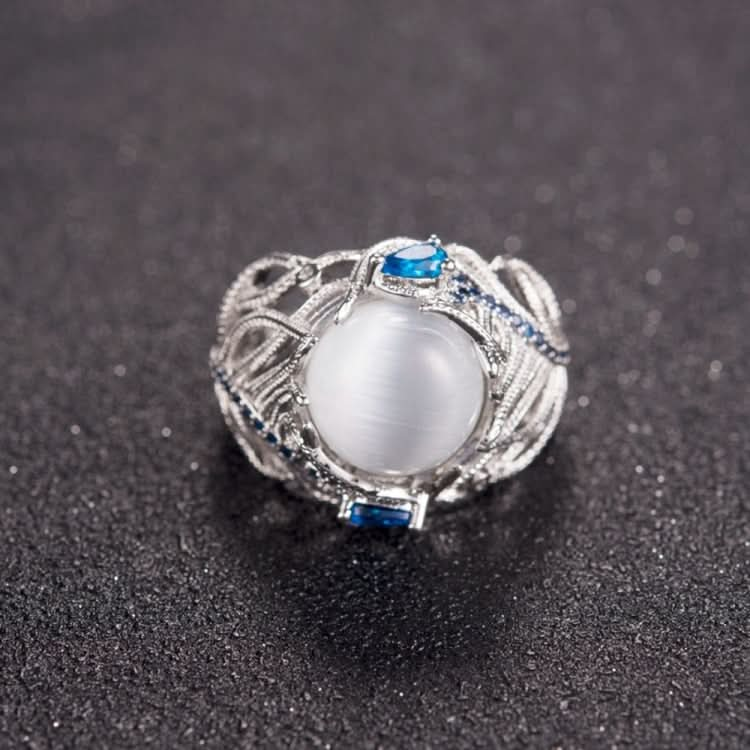 Vintage Silver Hollow Natural Opal Rings Feather Pattern Rings for Women Jewelry Reluova